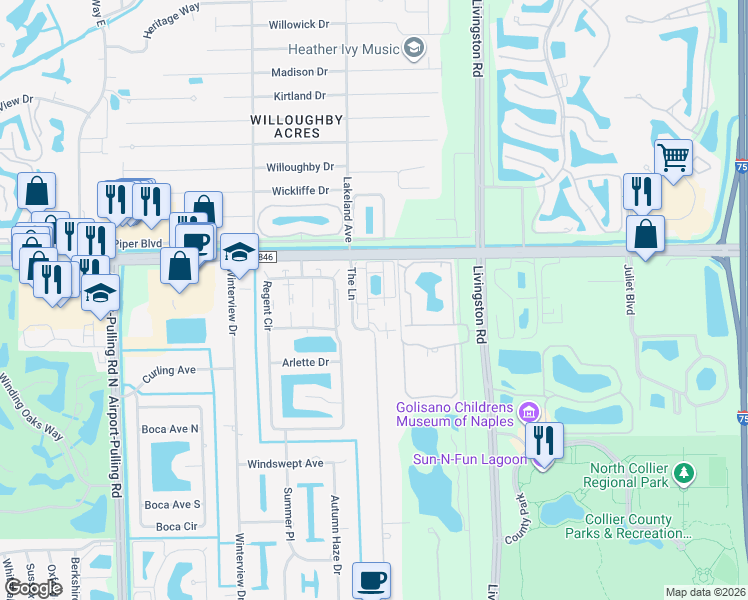 map of restaurants, bars, coffee shops, grocery stores, and more near 4223 Covey Circle in Naples