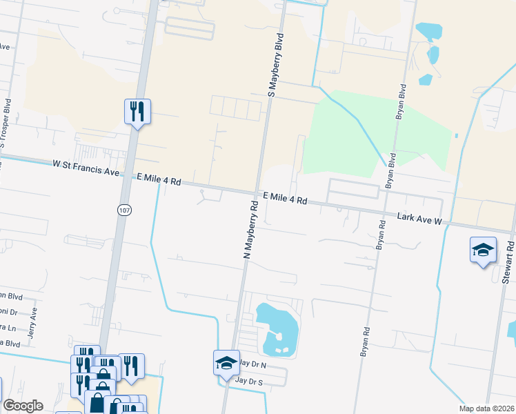 map of restaurants, bars, coffee shops, grocery stores, and more near 5256 North Mayberry Road in Palmhurst
