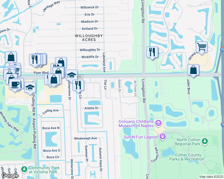 map of restaurants, bars, coffee shops, grocery stores, and more near 4342 Covey Circle in Naples