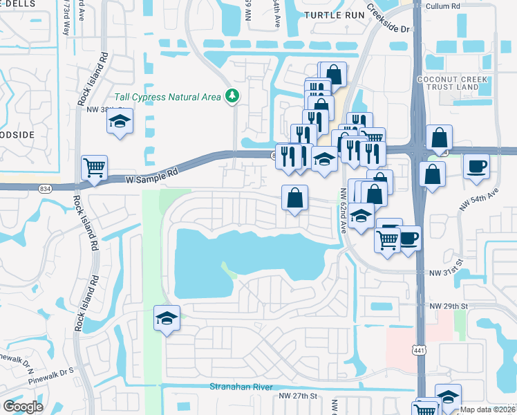 map of restaurants, bars, coffee shops, grocery stores, and more near 6430 Amberjack Terrace in Margate