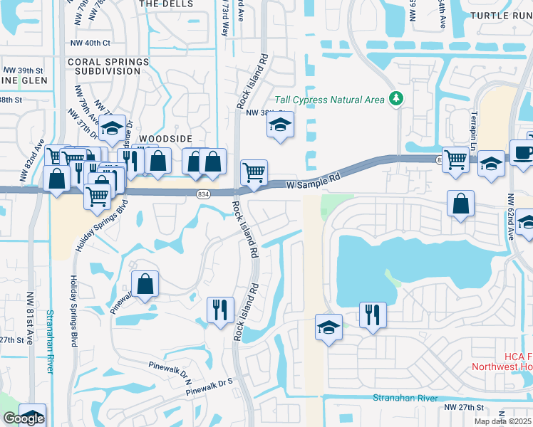 map of restaurants, bars, coffee shops, grocery stores, and more near 3363 Northwest 69th Avenue in Margate