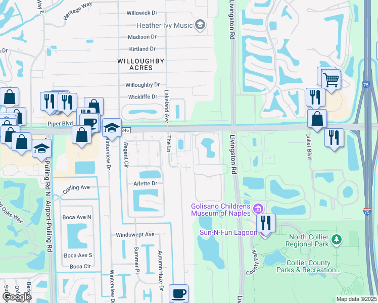 map of restaurants, bars, coffee shops, grocery stores, and more near 4342 Covey Circle in Naples