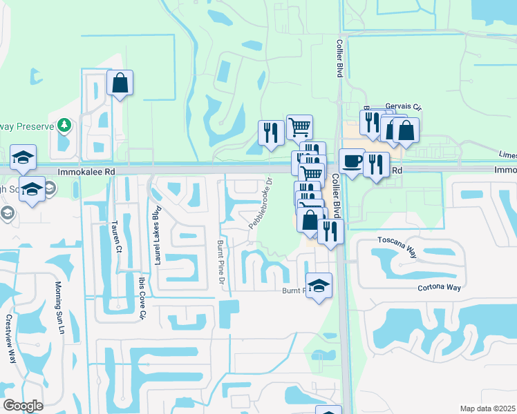map of restaurants, bars, coffee shops, grocery stores, and more near 8395 Big Acorn Circle in Naples