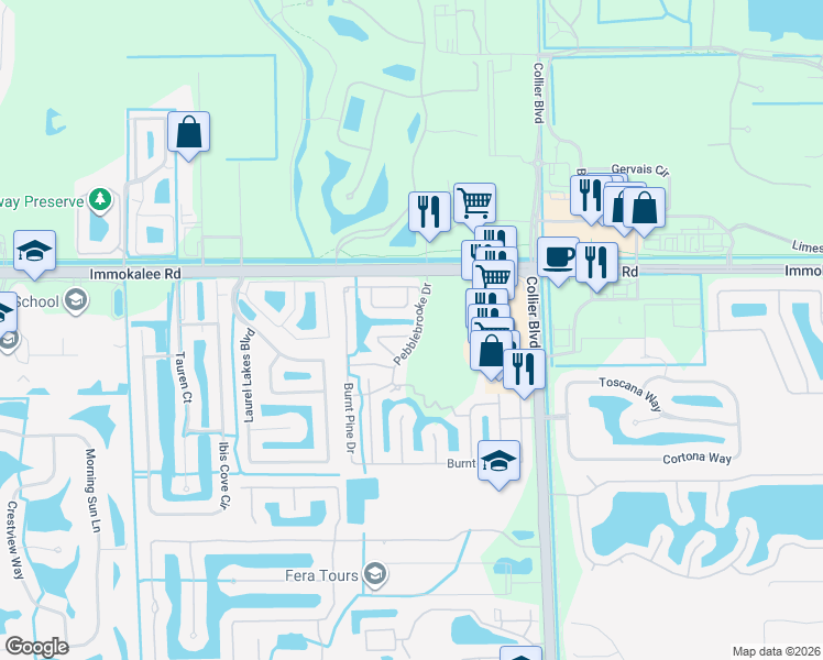 map of restaurants, bars, coffee shops, grocery stores, and more near 8395 Big Acorn Circle in Naples