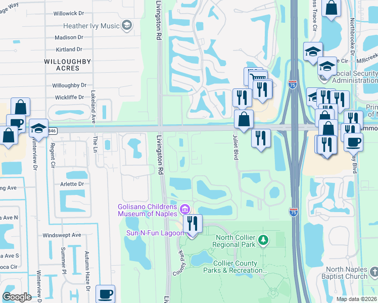 map of restaurants, bars, coffee shops, grocery stores, and more near 4947 Sandra Bay Drive in Naples