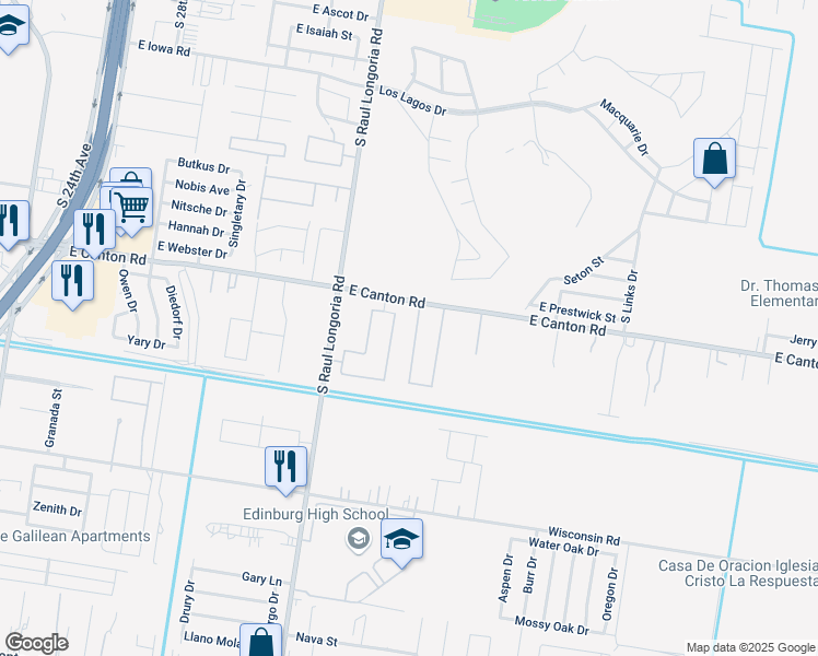 map of restaurants, bars, coffee shops, grocery stores, and more near 2810 Gator Avenue in Edinburg