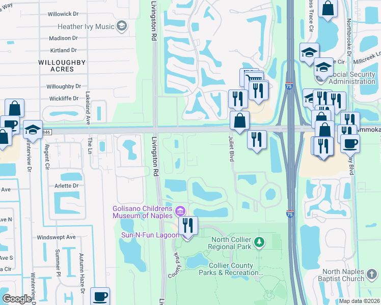 map of restaurants, bars, coffee shops, grocery stores, and more near 5000 Immokalee Road in Naples