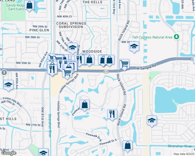 map of restaurants, bars, coffee shops, grocery stores, and more near 3460 Greenview Terrace West in Margate