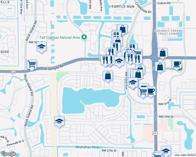 map of restaurants, bars, coffee shops, grocery stores, and more near 6430 Amberjack Terrace in Margate