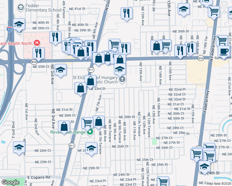 map of restaurants, bars, coffee shops, grocery stores, and more near 3230 Northeast 9th Avenue in Pompano Beach