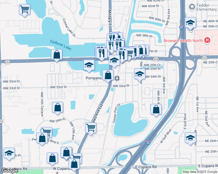 map of restaurants, bars, coffee shops, grocery stores, and more near 1101 Northwest 33rd Street in Pompano Beach