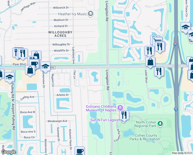 map of restaurants, bars, coffee shops, grocery stores, and more near 4625 Saint Croix Lane in Naples