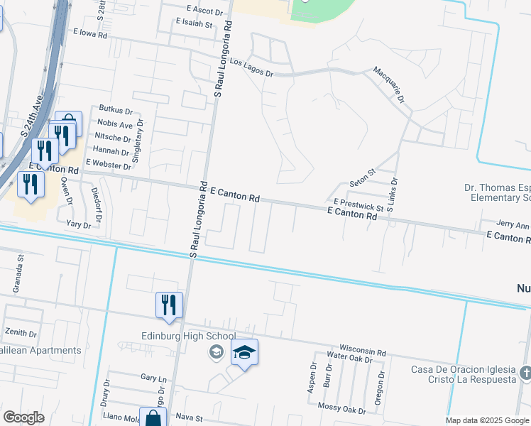 map of restaurants, bars, coffee shops, grocery stores, and more near 2811 Javalina Avenue in Edinburg