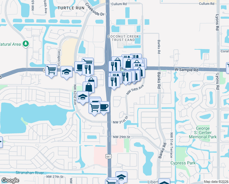 map of restaurants, bars, coffee shops, grocery stores, and more near 5688 West Sample Road in Margate