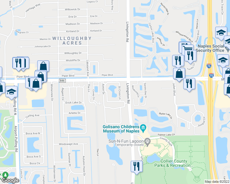 map of restaurants, bars, coffee shops, grocery stores, and more near 4625 Saint Croix Lane in Naples