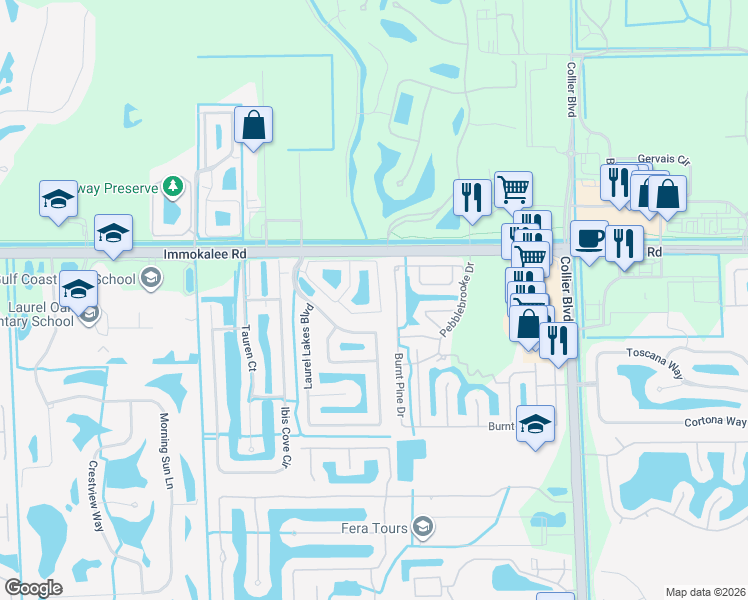 map of restaurants, bars, coffee shops, grocery stores, and more near 8264 Key Royal Circle in Naples