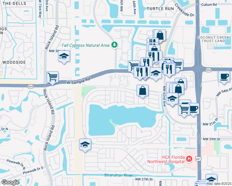 map of restaurants, bars, coffee shops, grocery stores, and more near 3400 Seabreeze Lane in Margate