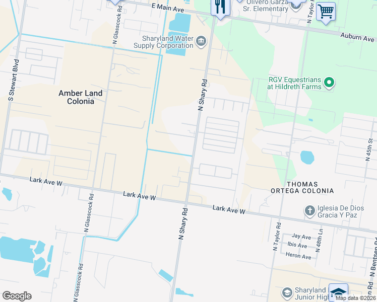 map of restaurants, bars, coffee shops, grocery stores, and more near 1105 South Shary Boulevard in Mission