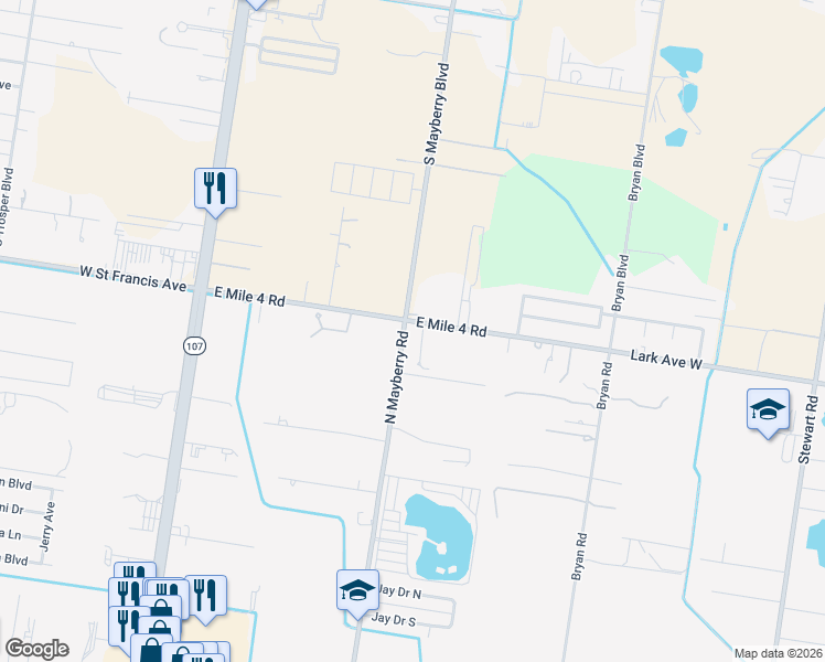 map of restaurants, bars, coffee shops, grocery stores, and more near 5256 North Mayberry Road in Palmhurst