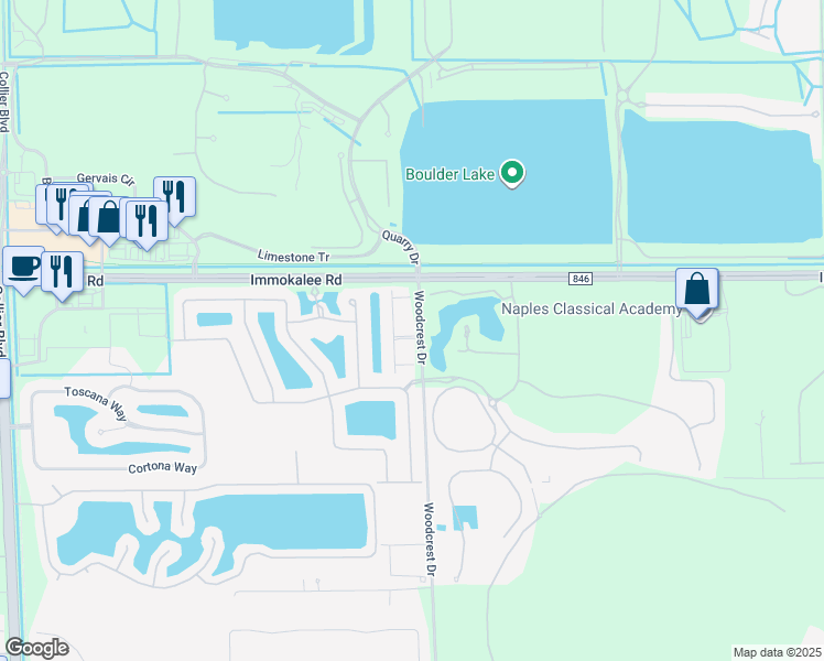 map of restaurants, bars, coffee shops, grocery stores, and more near 2305 Richmond Park Lane in Naples