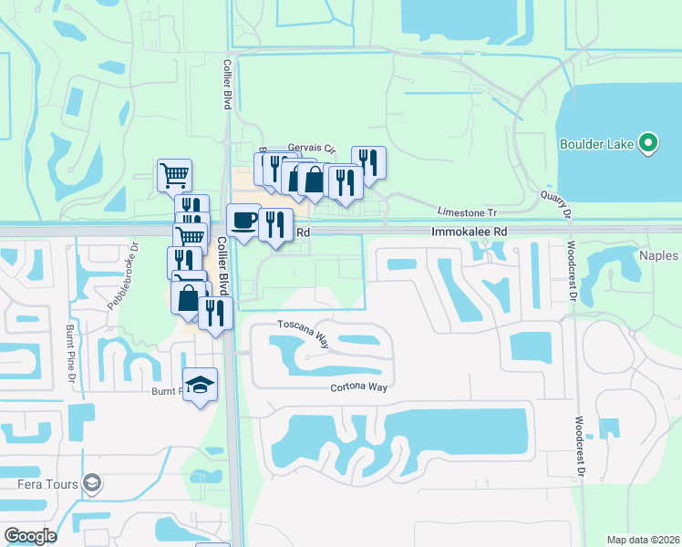 map of restaurants, bars, coffee shops, grocery stores, and more near 9020 Immokalee Road in Naples