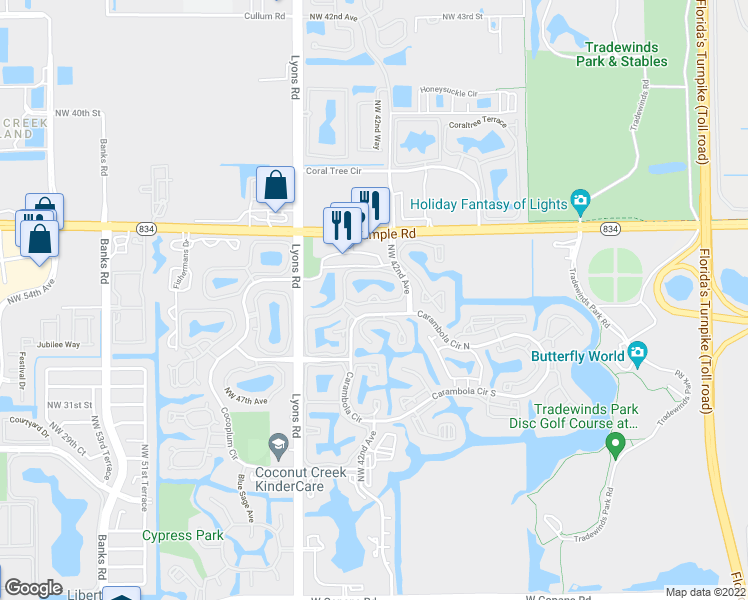 map of restaurants, bars, coffee shops, grocery stores, and more near 4319 Carambola Circle North in Coconut Creek