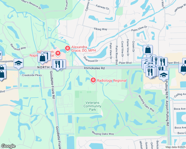 map of restaurants, bars, coffee shops, grocery stores, and more near 1865 Veterans Park Drive in Naples