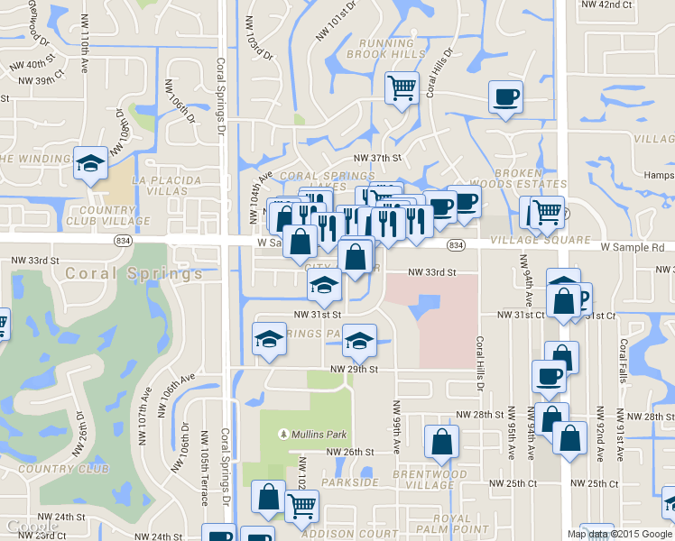 map of restaurants, bars, coffee shops, grocery stores, and more near in Coral Springs