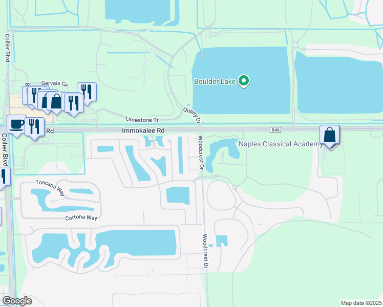 map of restaurants, bars, coffee shops, grocery stores, and more near 2305 Richmond Park Lane in Naples
