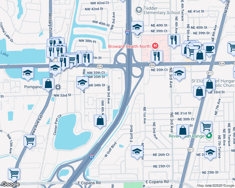 map of restaurants, bars, coffee shops, grocery stores, and more near 202 Northwest 32nd Court in Pompano Beach