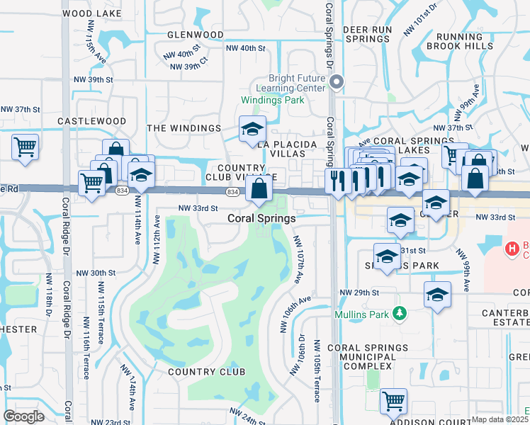map of restaurants, bars, coffee shops, grocery stores, and more near 10880 West Sample Road in Coral Springs