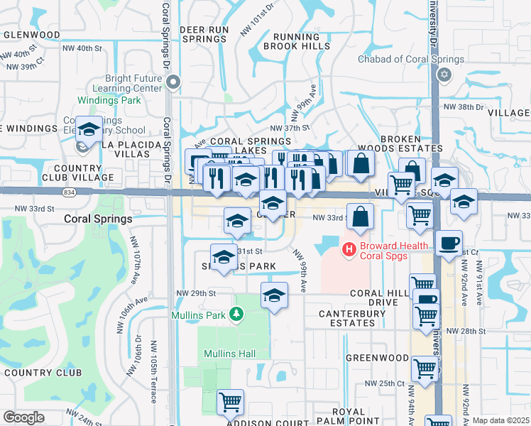 map of restaurants, bars, coffee shops, grocery stores, and more near in Coral Springs