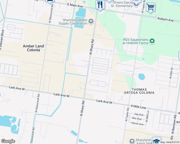 map of restaurants, bars, coffee shops, grocery stores, and more near 1105 South Shary Boulevard in Mission