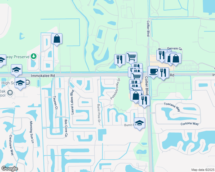 map of restaurants, bars, coffee shops, grocery stores, and more near 126 Burnt Pine Drive in Naples