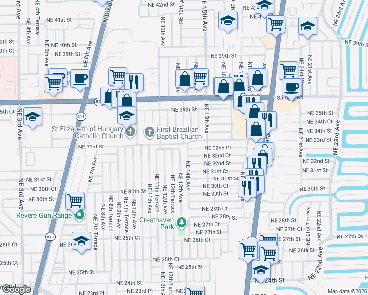 map of restaurants, bars, coffee shops, grocery stores, and more near 3261 Northeast 14th Avenue in Pompano Beach