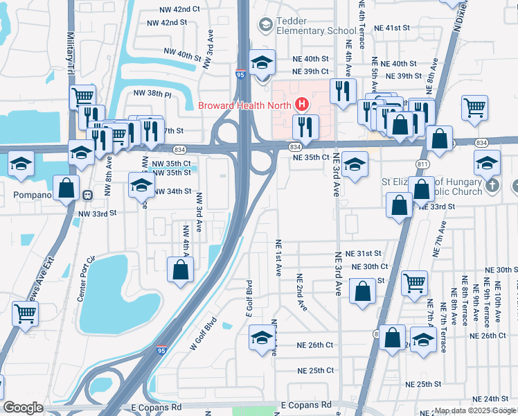 map of restaurants, bars, coffee shops, grocery stores, and more near 3240 East Golf Boulevard in Pompano Beach