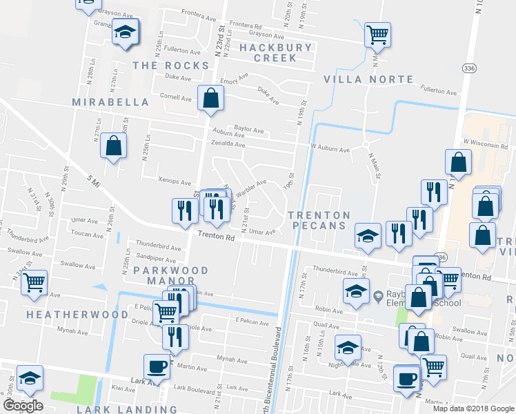 map of restaurants, bars, coffee shops, grocery stores, and more near 2013 V-W Court in McAllen