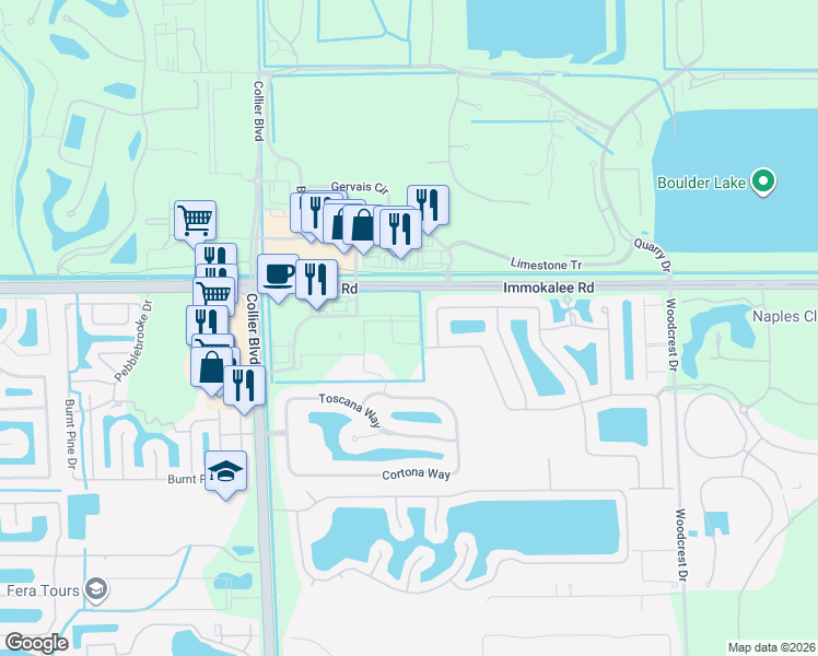 map of restaurants, bars, coffee shops, grocery stores, and more near 9020 Immokalee Road in Naples
