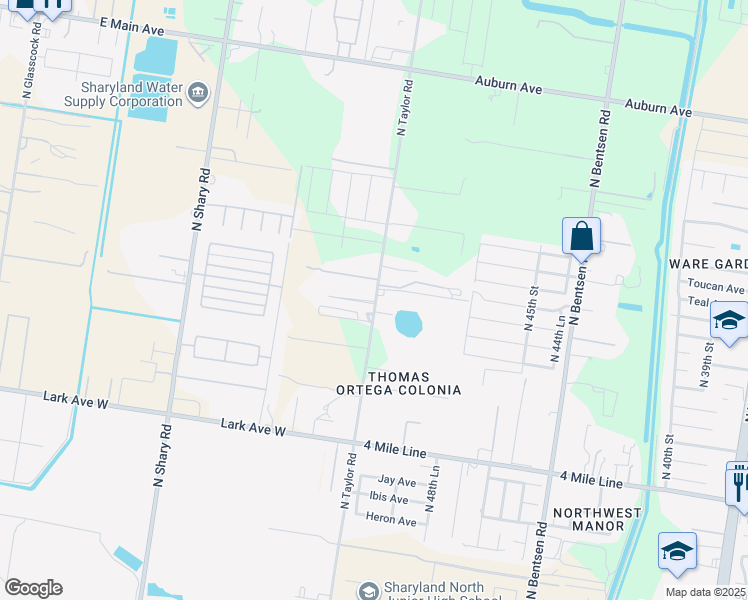 map of restaurants, bars, coffee shops, grocery stores, and more near 5705 North Taylor Road in Mission