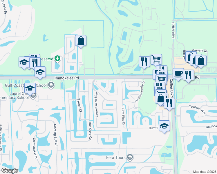 map of restaurants, bars, coffee shops, grocery stores, and more near 8288 Key Royal Lane in Naples