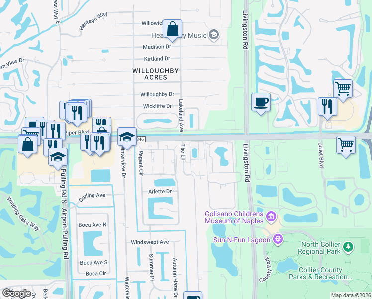 map of restaurants, bars, coffee shops, grocery stores, and more near 4263 Covey Circle in Naples