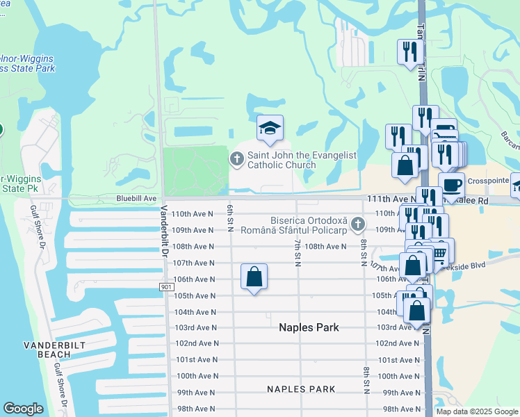 map of restaurants, bars, coffee shops, grocery stores, and more near 654 Immokalee Road in Naples
