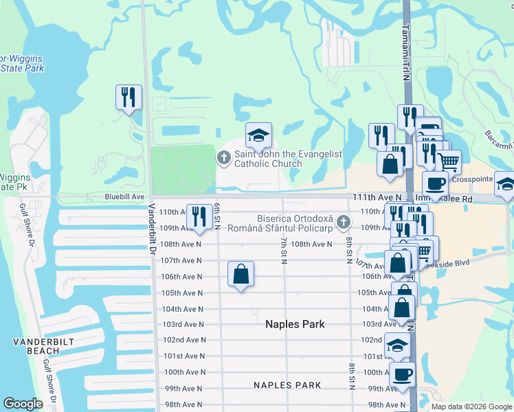 map of restaurants, bars, coffee shops, grocery stores, and more near 654 Immokalee Road in Naples