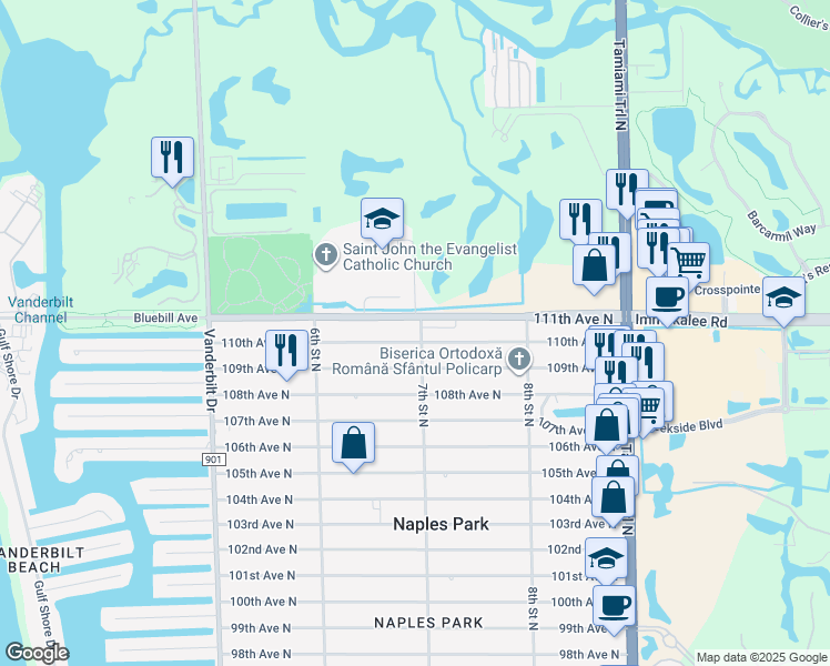 map of restaurants, bars, coffee shops, grocery stores, and more near 699 110th Avenue North in Naples