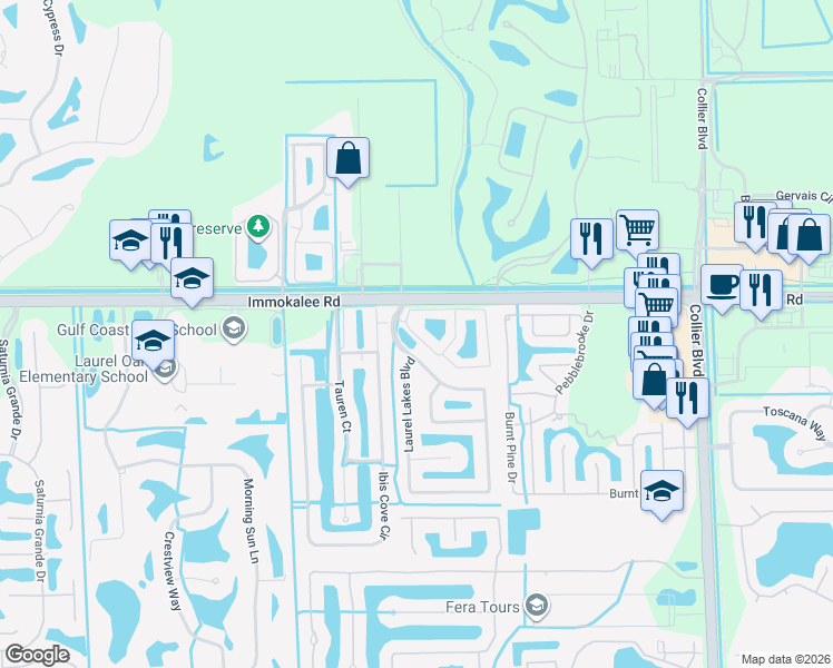 map of restaurants, bars, coffee shops, grocery stores, and more near 8214 Key Royal Circle in Naples
