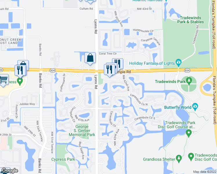 map of restaurants, bars, coffee shops, grocery stores, and more near 3879 Carambola Circle North in Coconut Creek