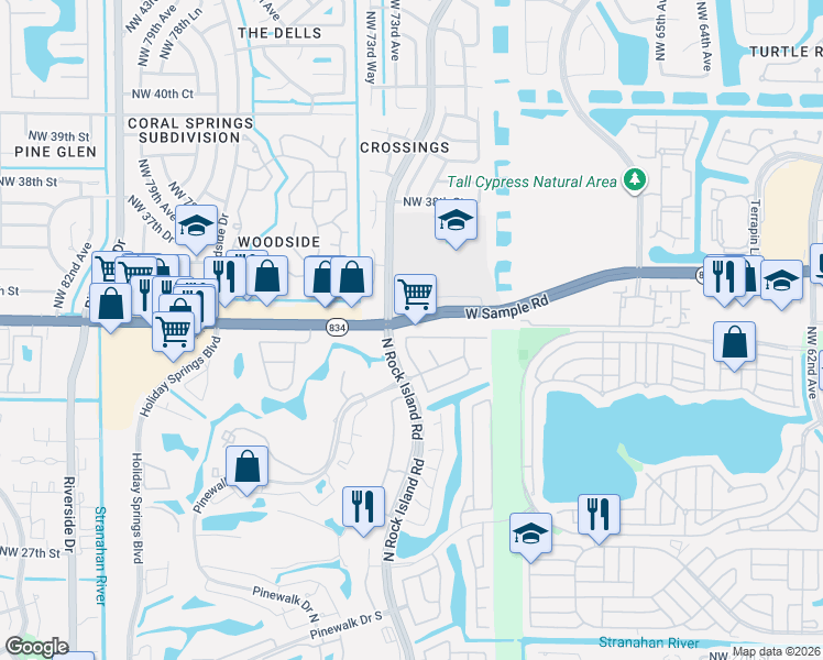 map of restaurants, bars, coffee shops, grocery stores, and more near in Coral Springs