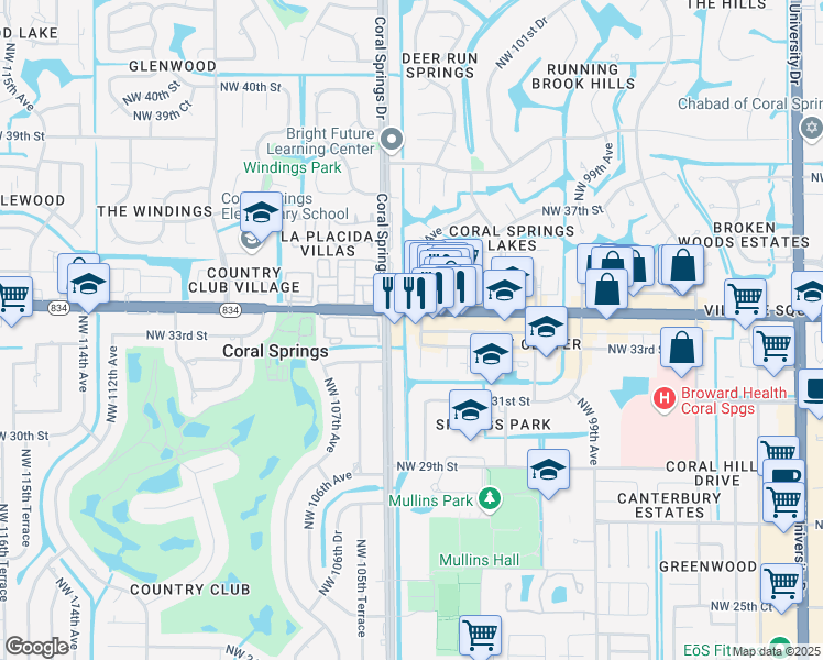 map of restaurants, bars, coffee shops, grocery stores, and more near in Coral Springs