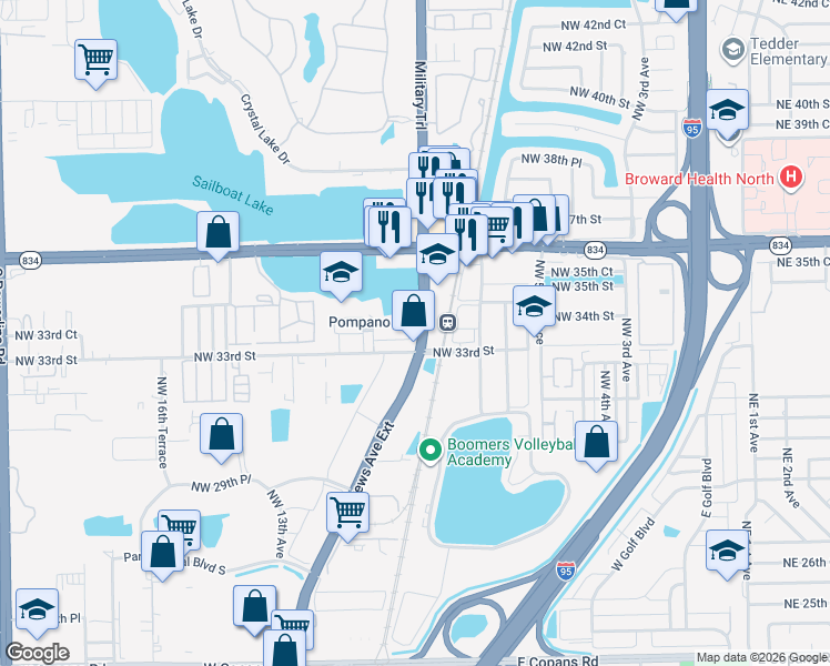 map of restaurants, bars, coffee shops, grocery stores, and more near 3396 Southeast 10th Street in Pompano Beach