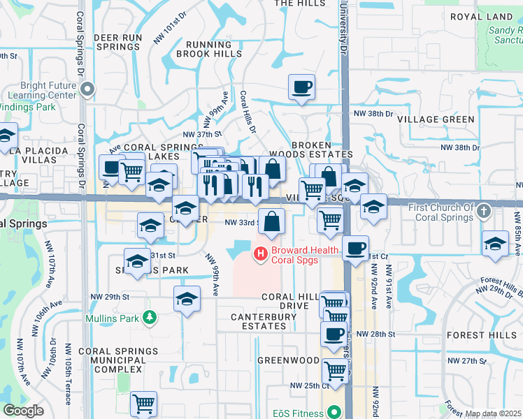 map of restaurants, bars, coffee shops, grocery stores, and more near 9732 West Sample Road in Coral Springs